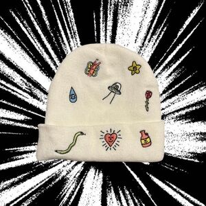 Zumiez White Beanie with Colorful Embroidery